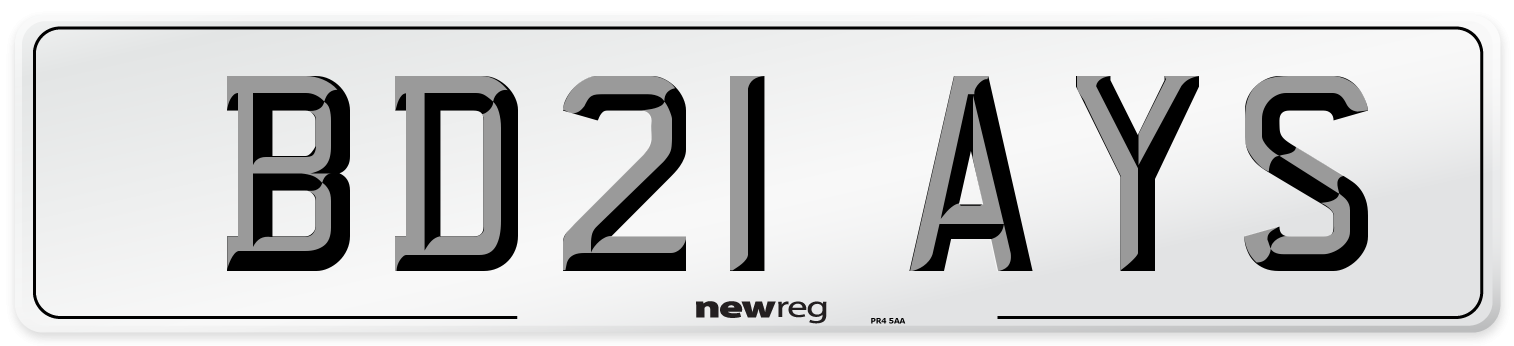 BD21 AYS Number Plate from New Reg